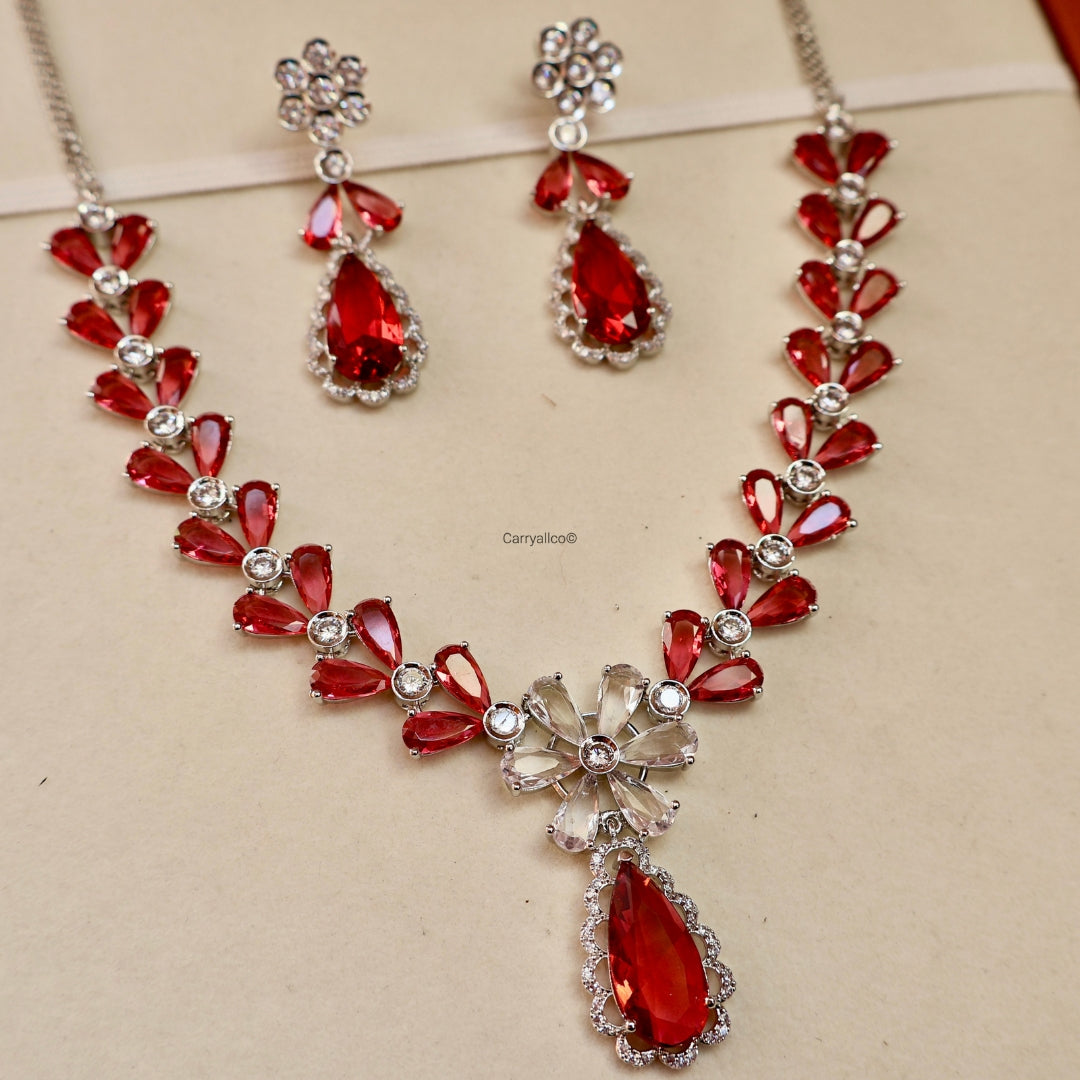 Ruby Marquise Bridal American Diamond Necklace Set