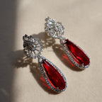 Ruby Teardrop Halo American Diamond Drop Earrings