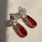 Ruby Teardrop Halo American Diamond Drop Earrings