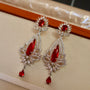 Ruby Crystal Floral American Diamond Long Drop Earrings
