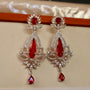 Ruby Crystal Floral American Diamond Long Drop Earrings