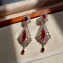 Ruby Crystal Floral American Diamond Long Drop Earrings