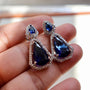 Sapphire Blue Double Teardrop American Diamond Drop Earrings | CARRYALLCO