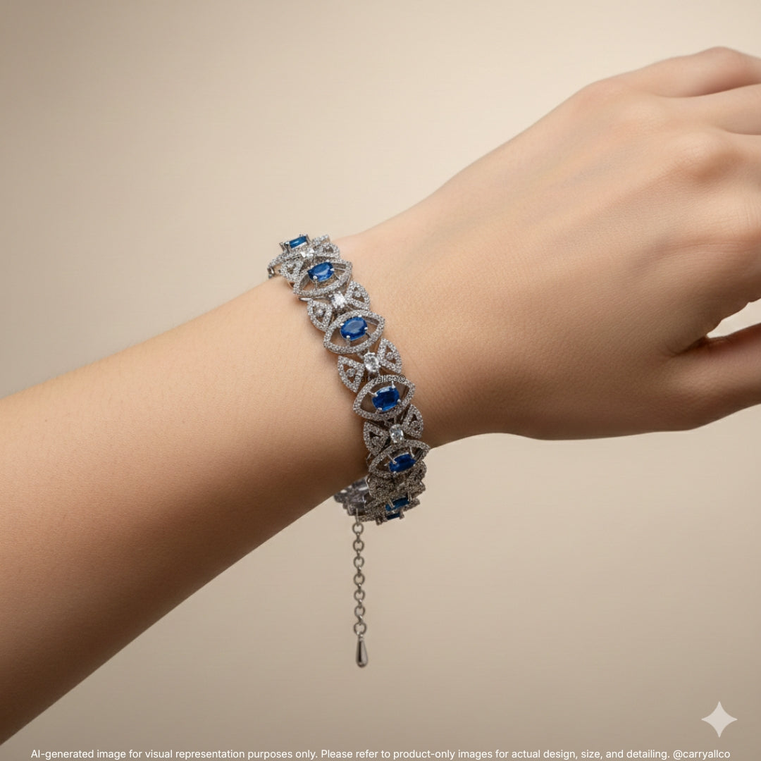 Sapphire Blue Geometric American Diamond Chain Bracelet