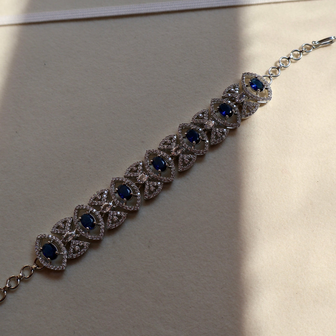 Sapphire Blue Geometric American Diamond Chain Bracelet