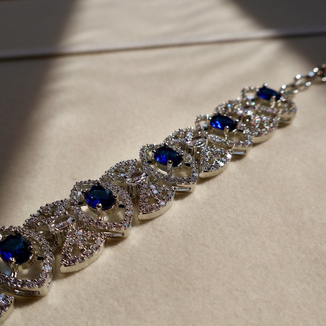 Sapphire Blue Geometric American Diamond Chain Bracelet