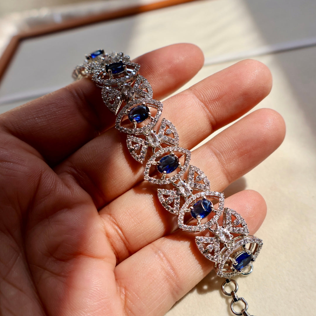 Sapphire Blue Geometric American Diamond Chain Bracelet