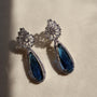 Sapphire Blue Teardrop Halo American Diamond Drop Earrings | CARRYALLCO