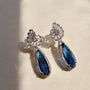 Sapphire Blue Teardrop Halo American Diamond Drop Earrings | CARRYALLCO