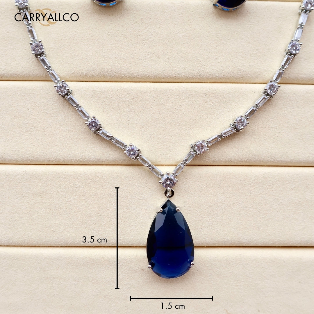 Sapphire Drop American Diamond Necklace Set