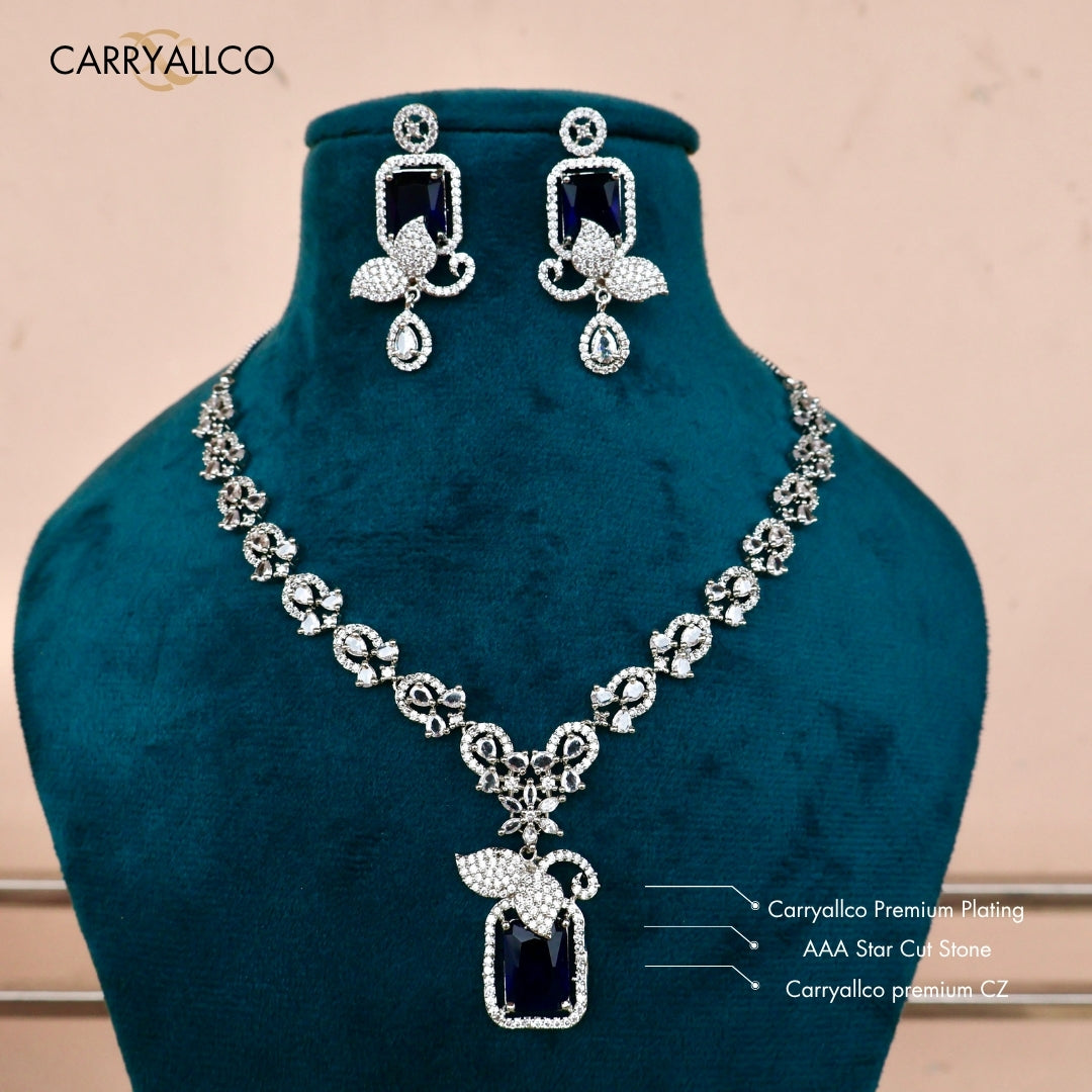 Sapphire Bloom American Diamond Necklace Set