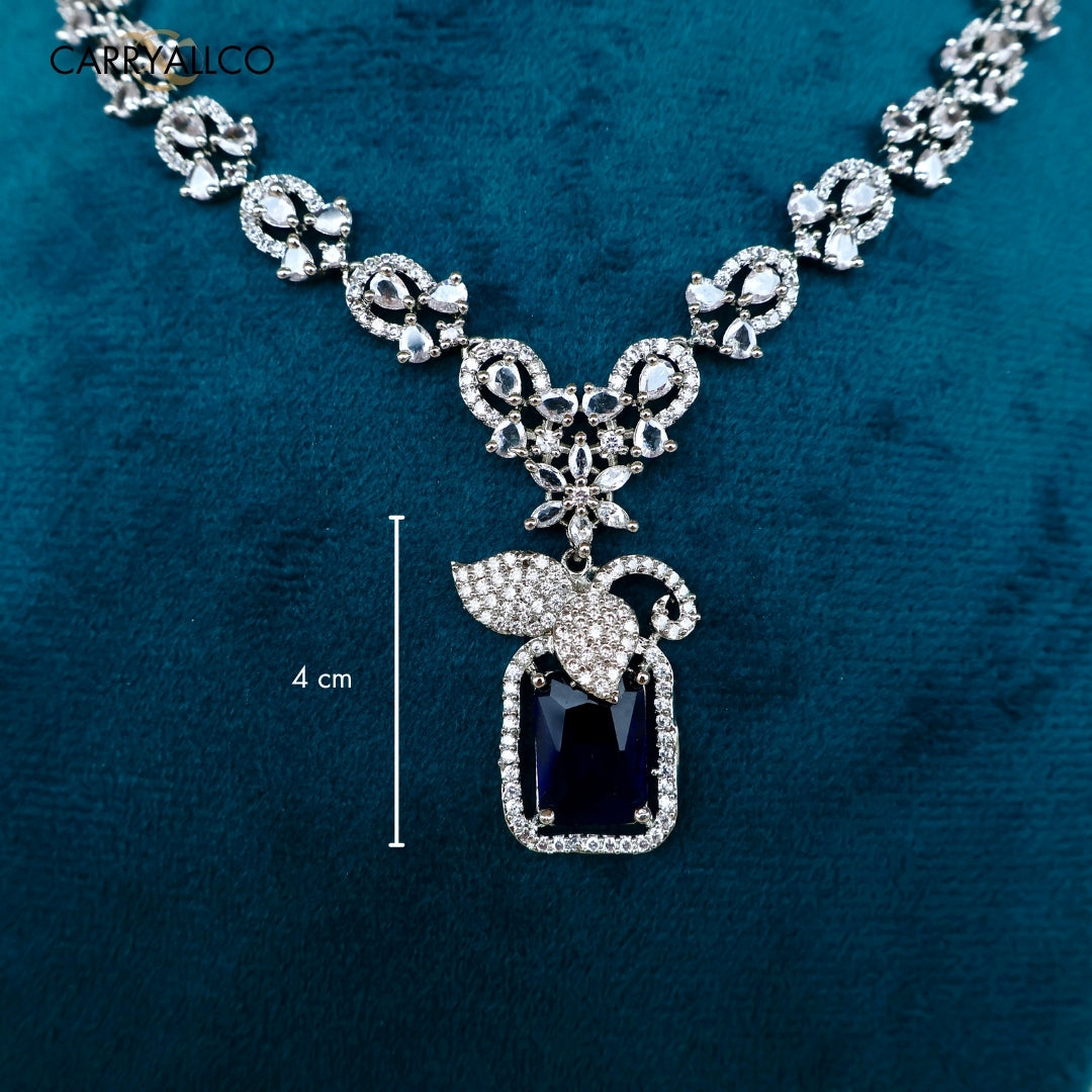 Sapphire Bloom American Diamond Necklace Set