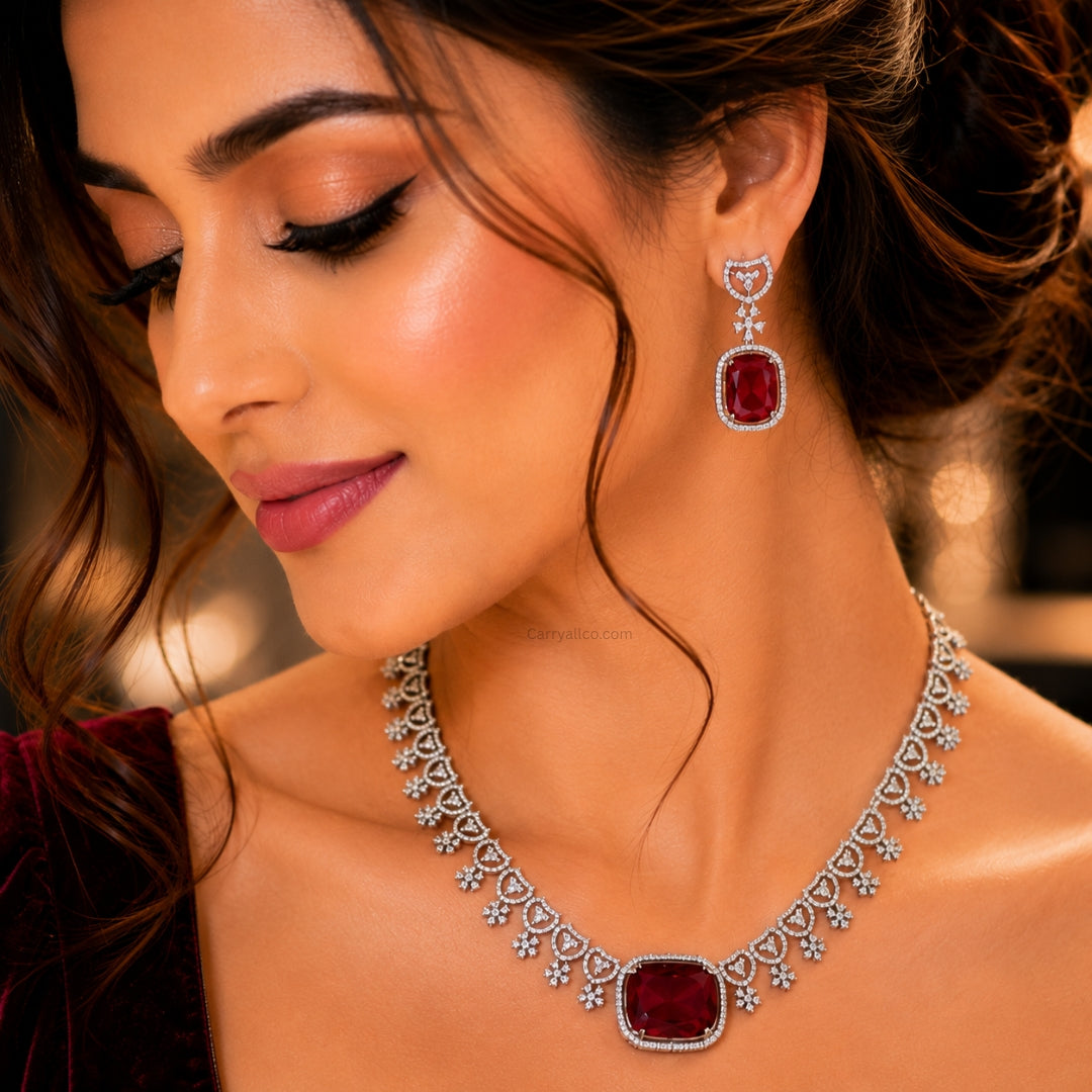 Scarlet Majesty American Diamond Choker Set | CARRYALLCO