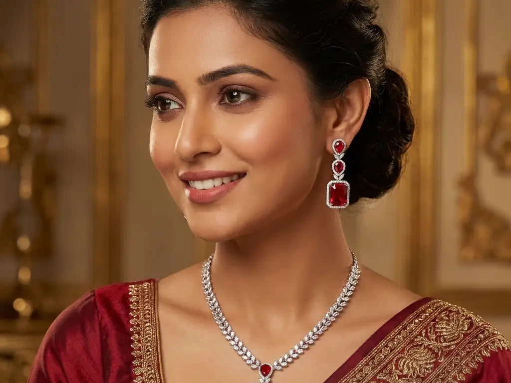 Scarlet Square American Diamond Necklace Set