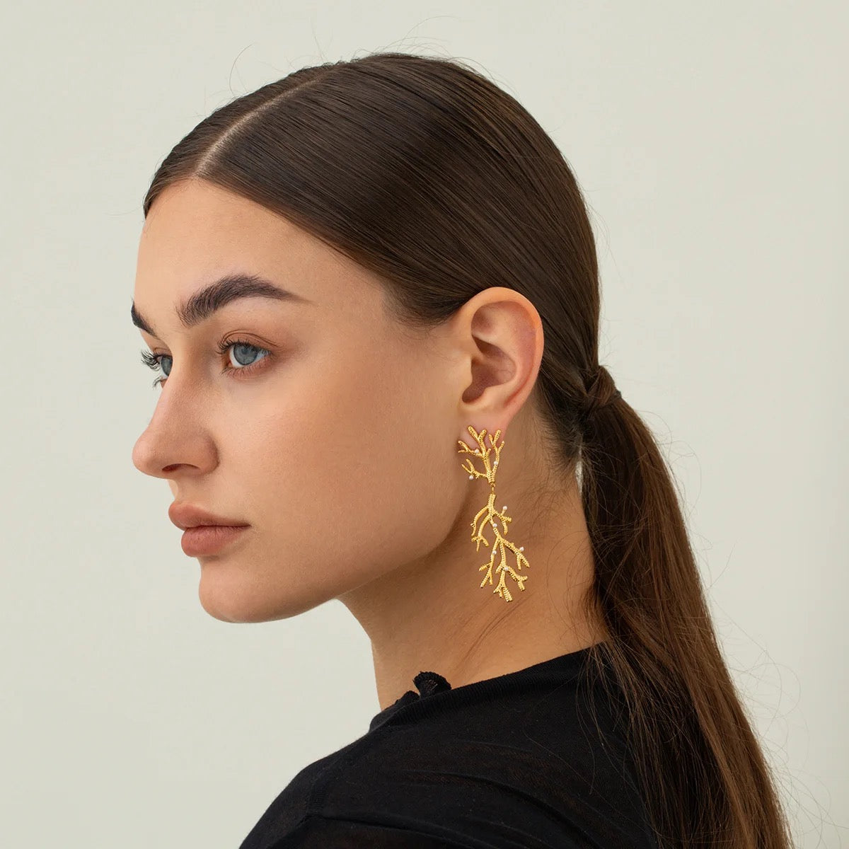 Serene Ocean Leaf Drop Earrings – 18K Gold Plated