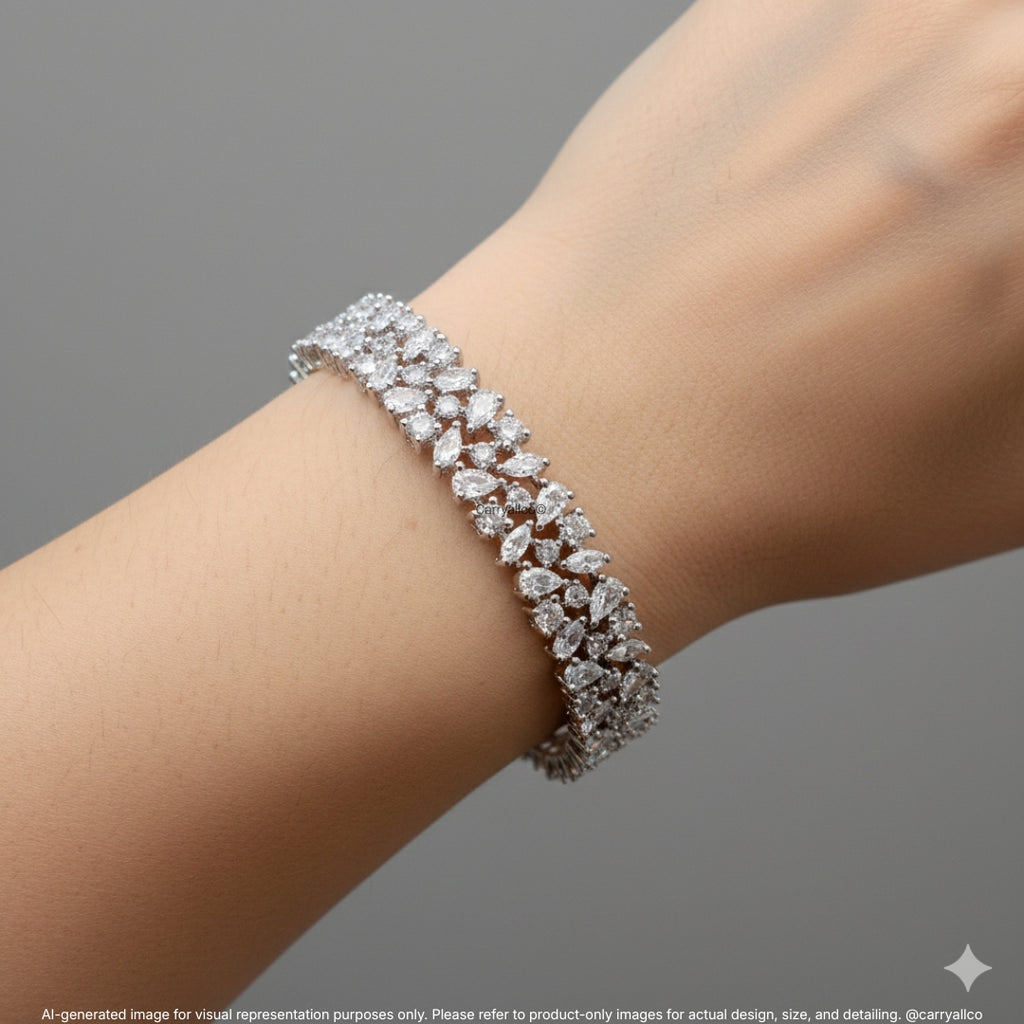 Silver Marquise Cluster American Diamond Adjustable Bracelet