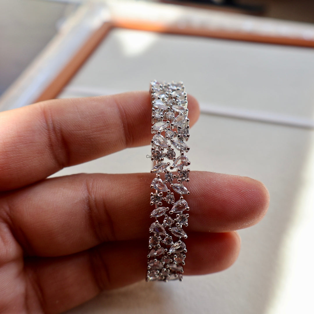 Silver Marquise Cluster American Diamond Adjustable Bracelet