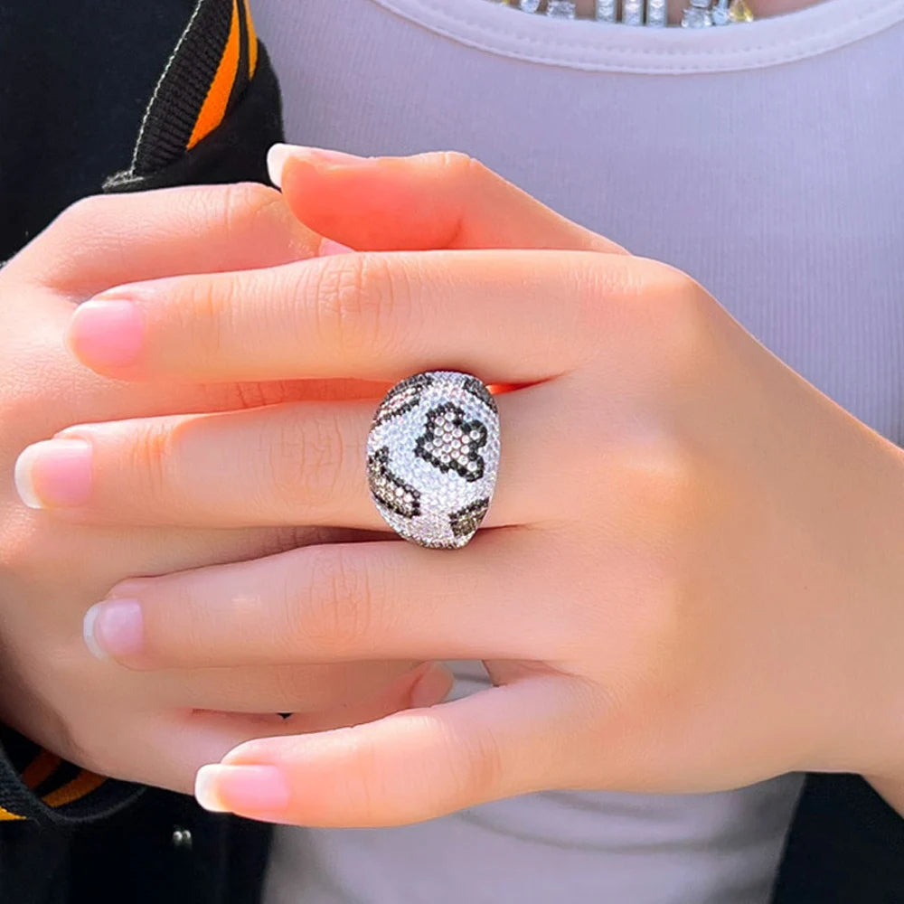 Silver Leopard CZ Statement Ring