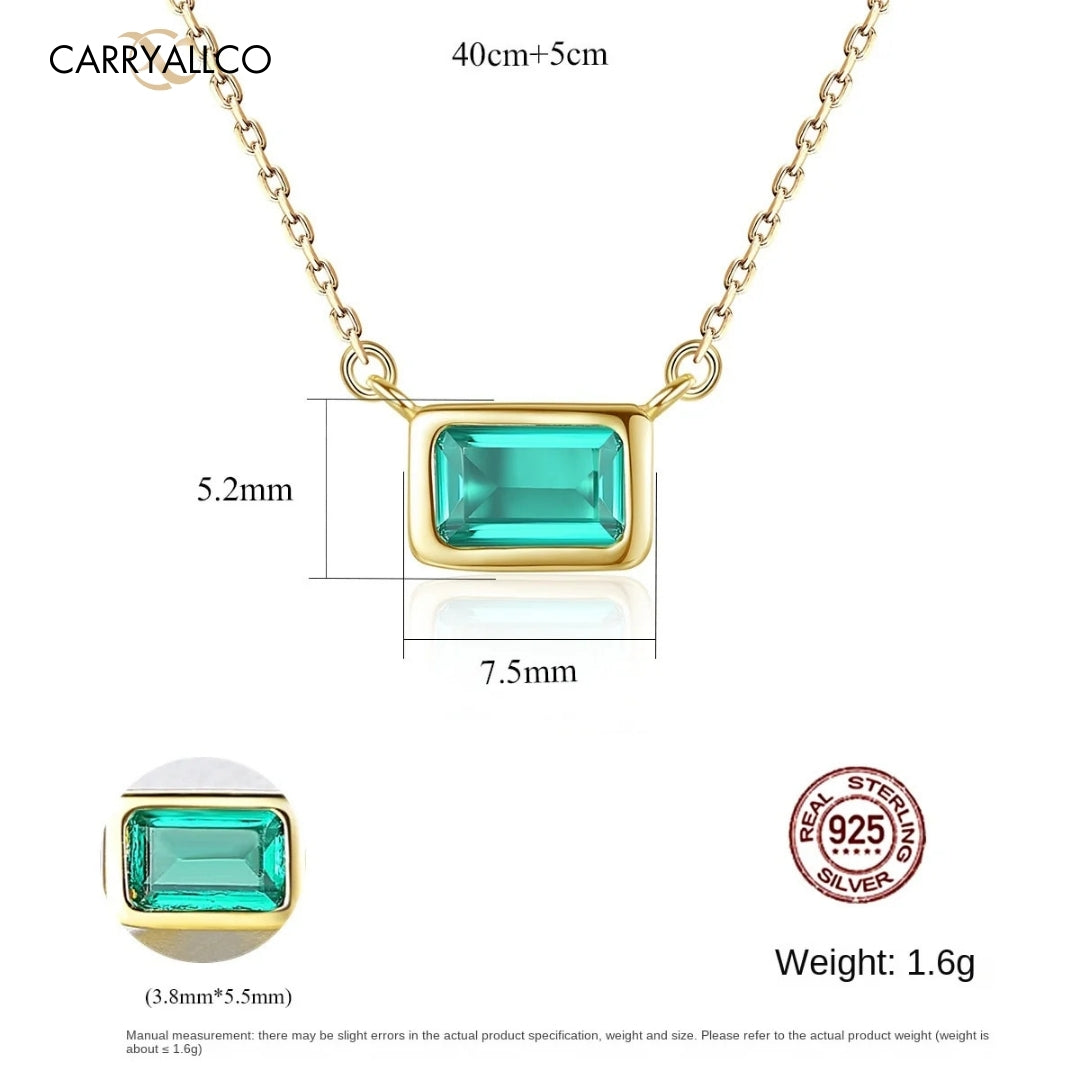 Sky Blue Square Pendant Necklace – 925 Sterling Silver, Gold Plated CARRYALLCO