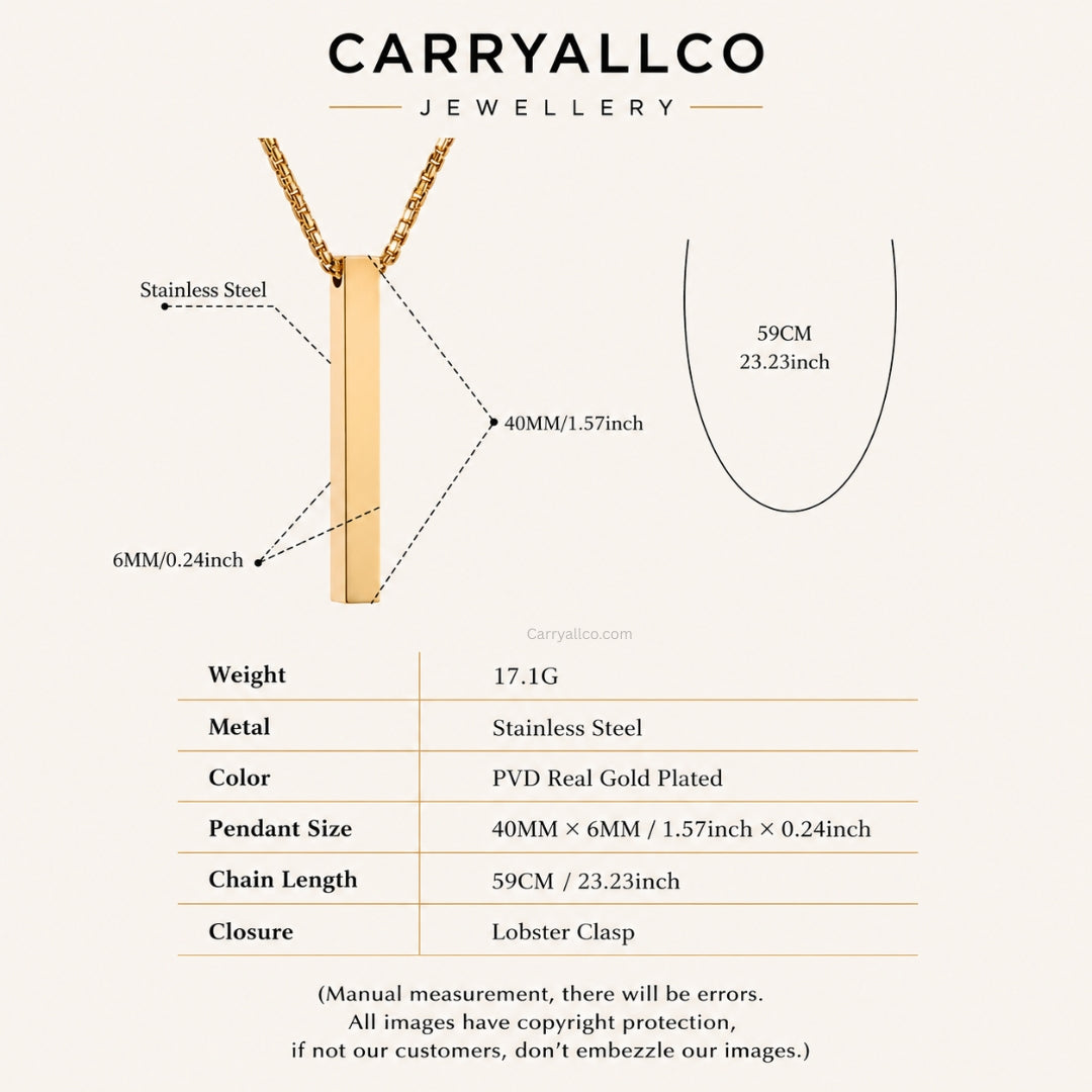 Long Square Pendant Necklace | 18K Gold PVD