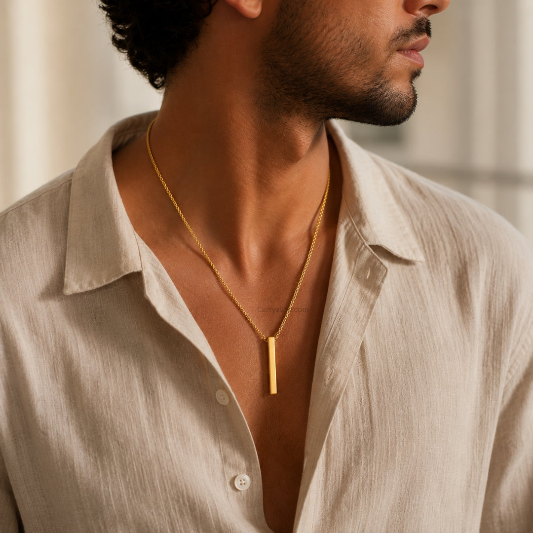 Long Square Pendant Necklace | 18K Gold PVD