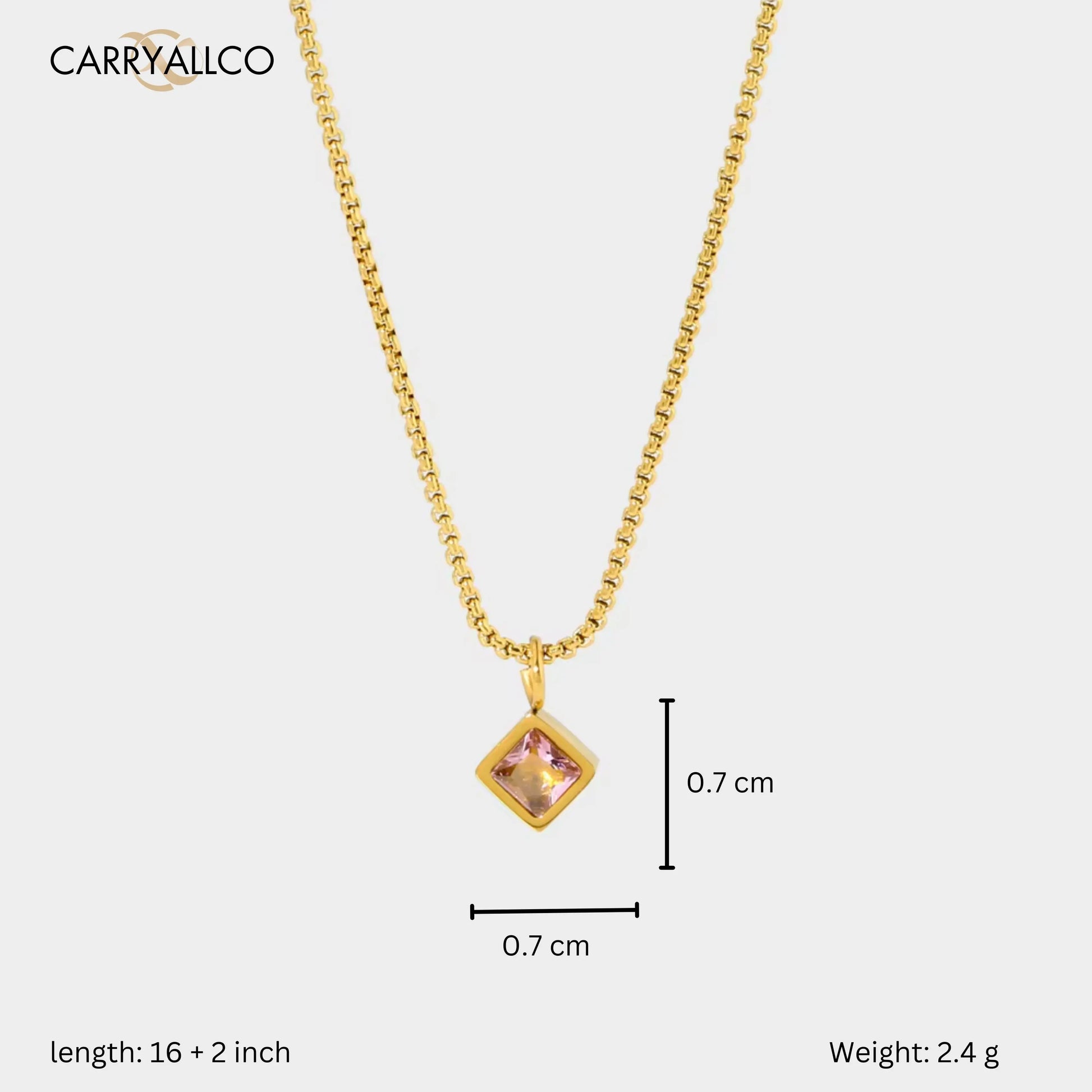 Square Brilliant Cut Zircon Pendant Necklace size