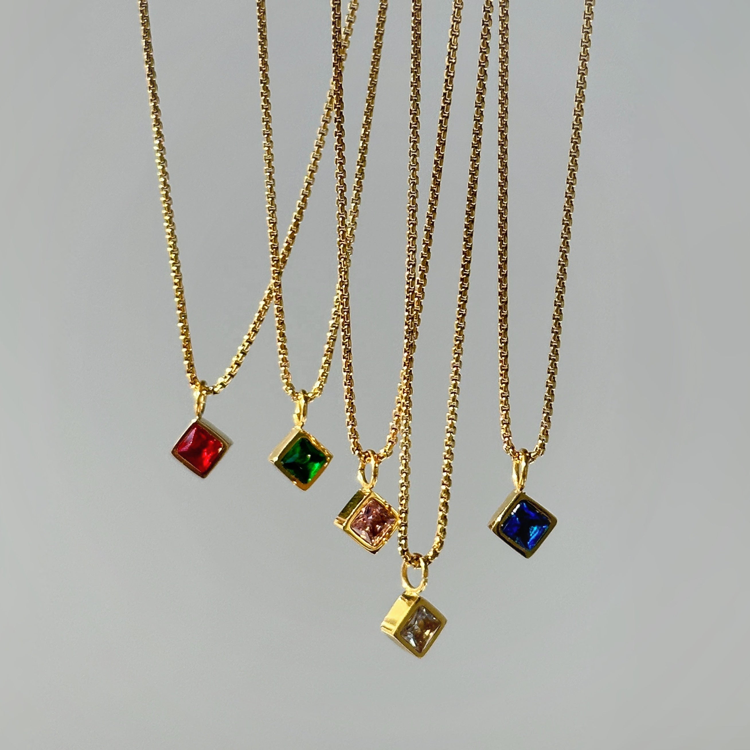 Square Brilliant Cut Zircon Pendant Necklace