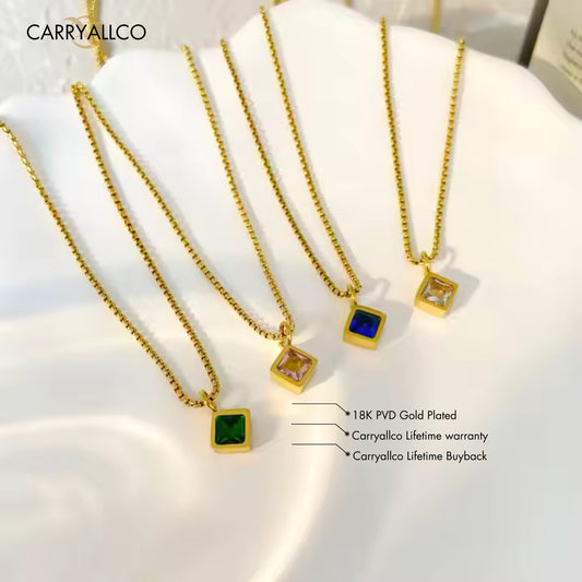 Square Brilliant Cut Zircon Pendant Necklace