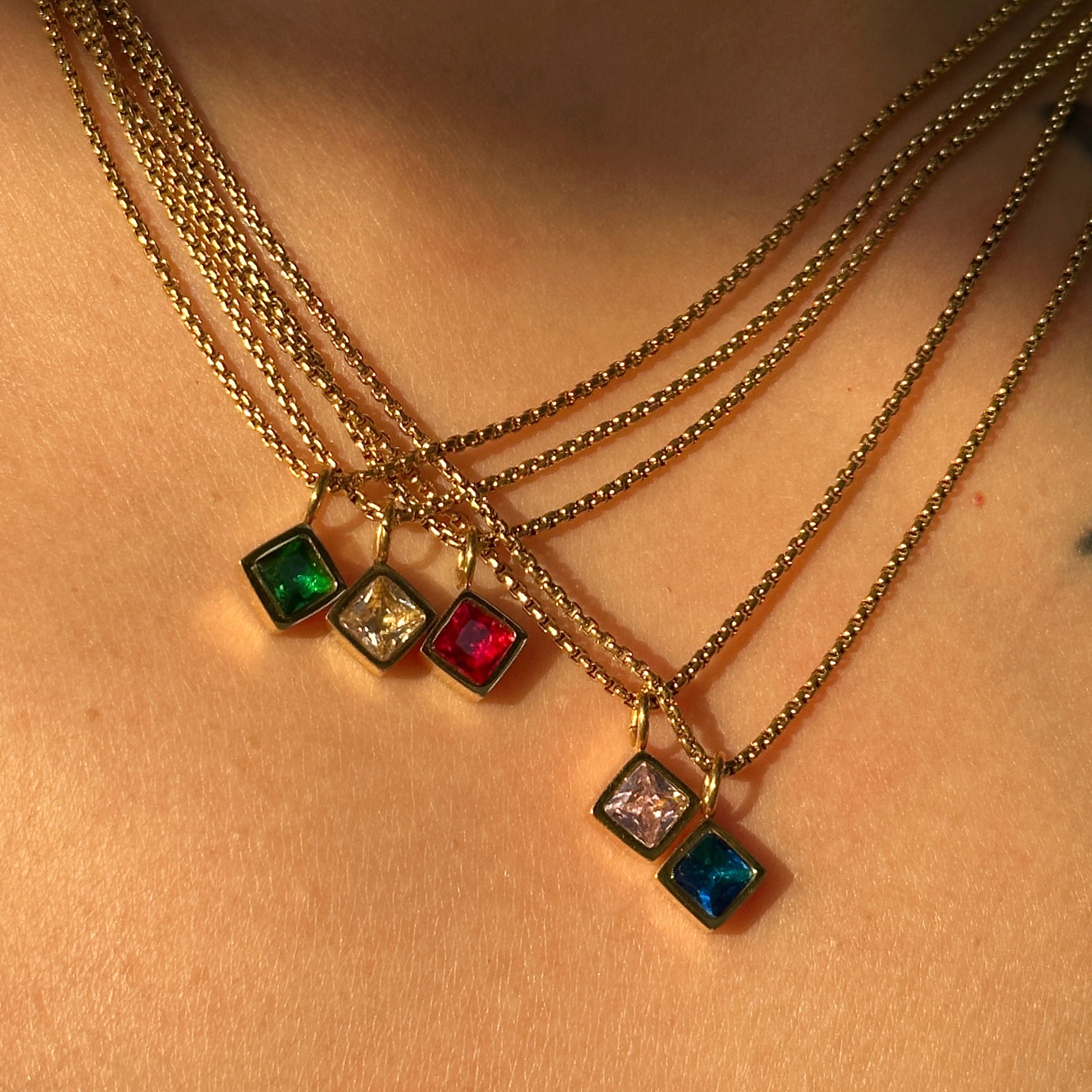 Square Brilliant Cut Zircon Pendant Necklace