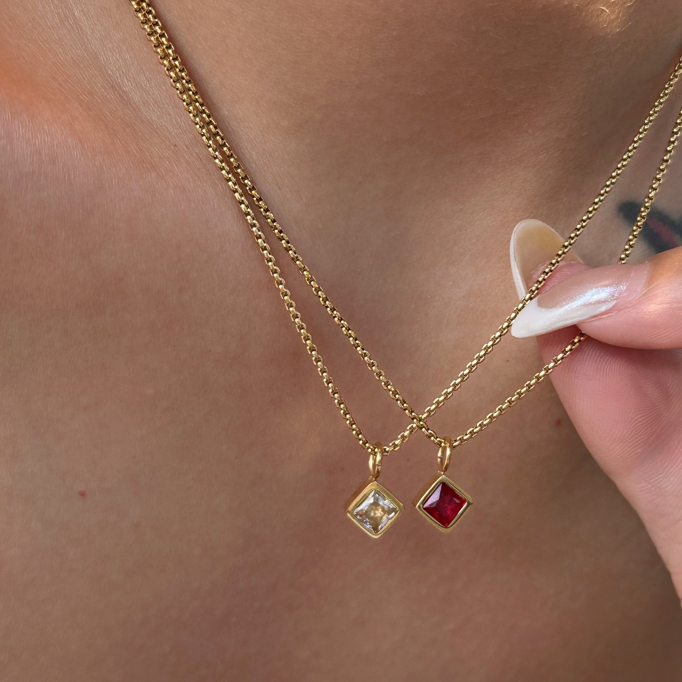 Square Brilliant Cut Zircon Pendant Necklace