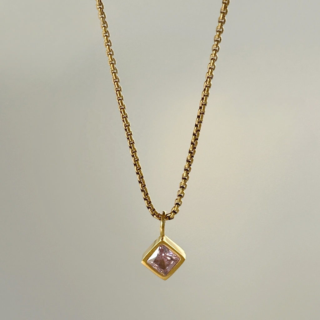 Square Brilliant Cut Zircon Pendant Necklace