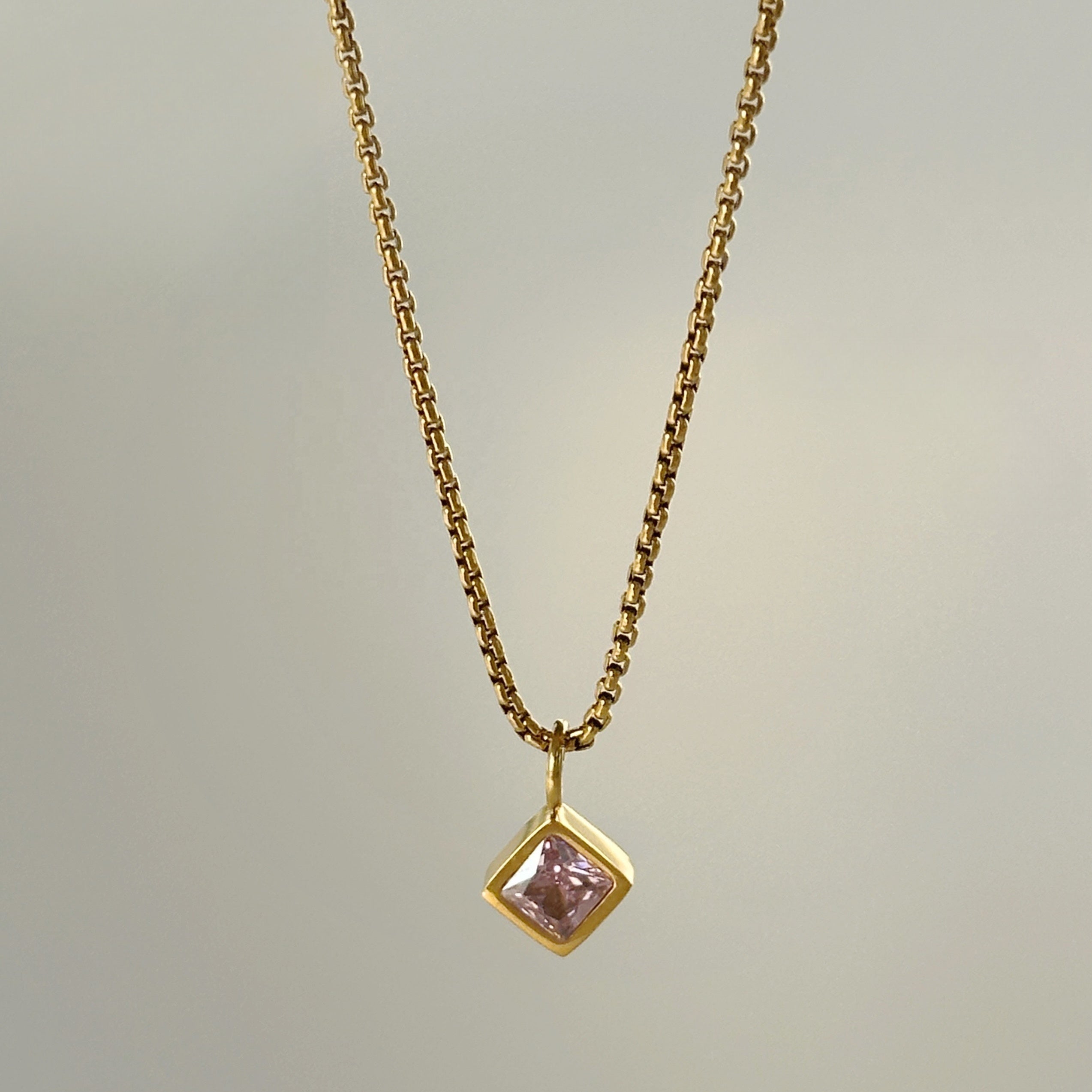 Square Brilliant Cut Zircon Pendant Necklace