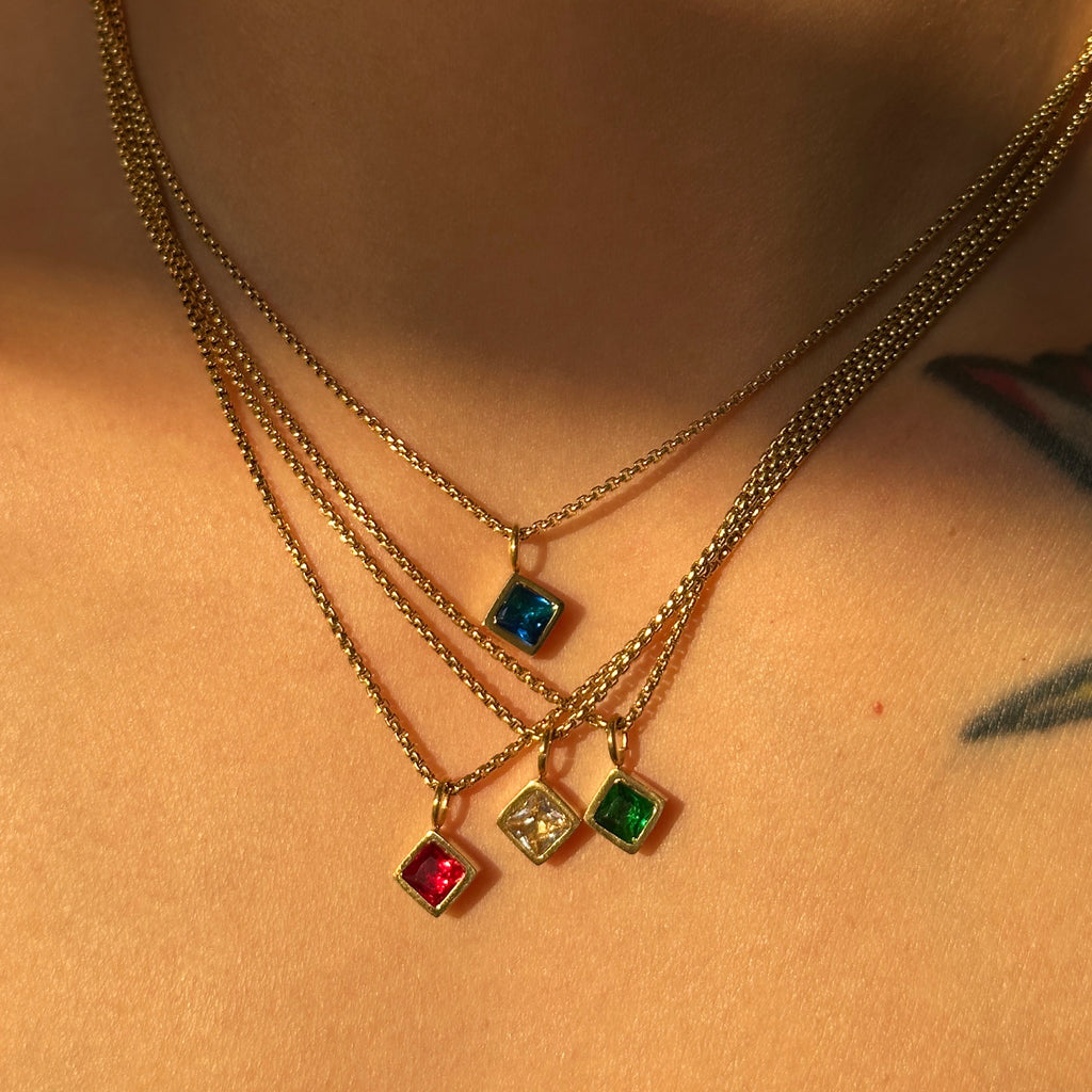 Square Brilliant Cut Zircon Pendant Necklace