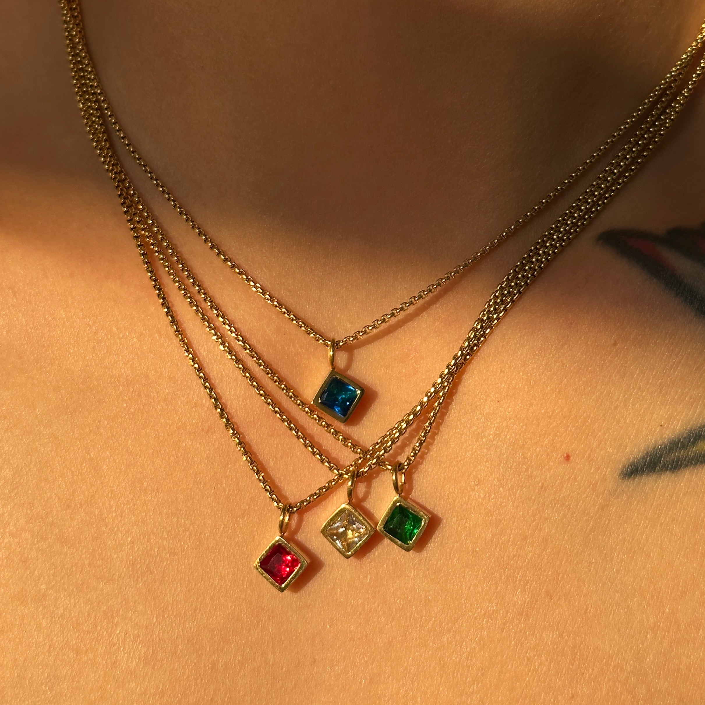 Square Brilliant Cut Zircon Pendant Necklace