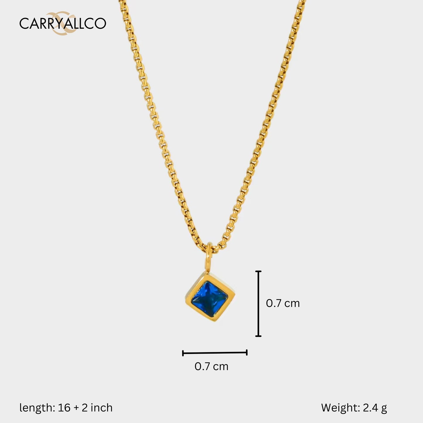 Square Brilliant Cut Zircon Pendant Necklace blue size