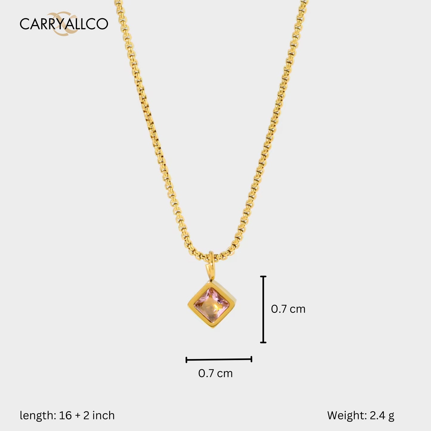 Square Brilliant Cut Zircon Pendant Necklace size
