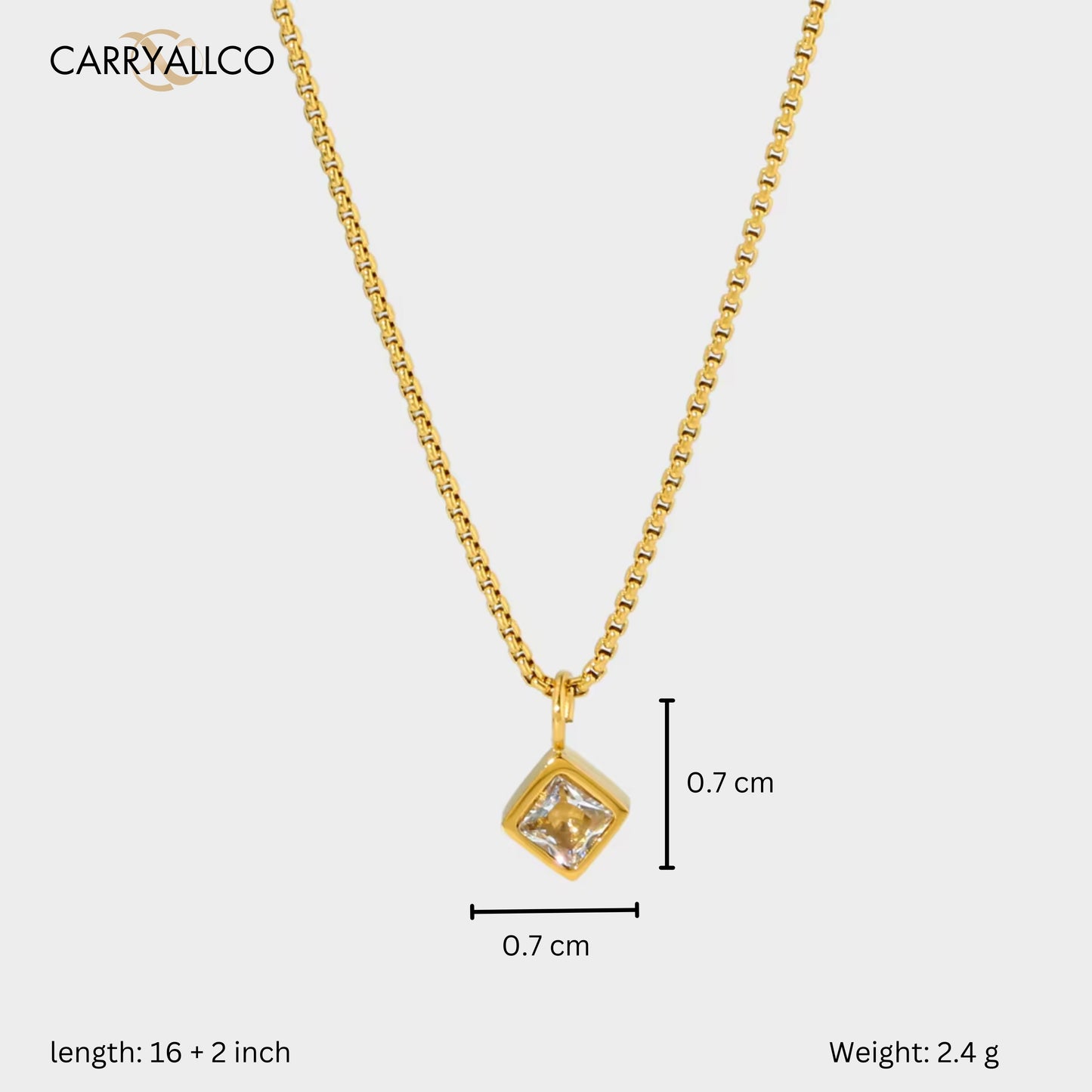 Square Brilliant Cut Zircon Pendant Necklace white