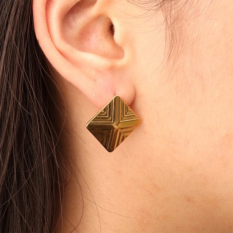 Square Pyramid Stud Earrings
