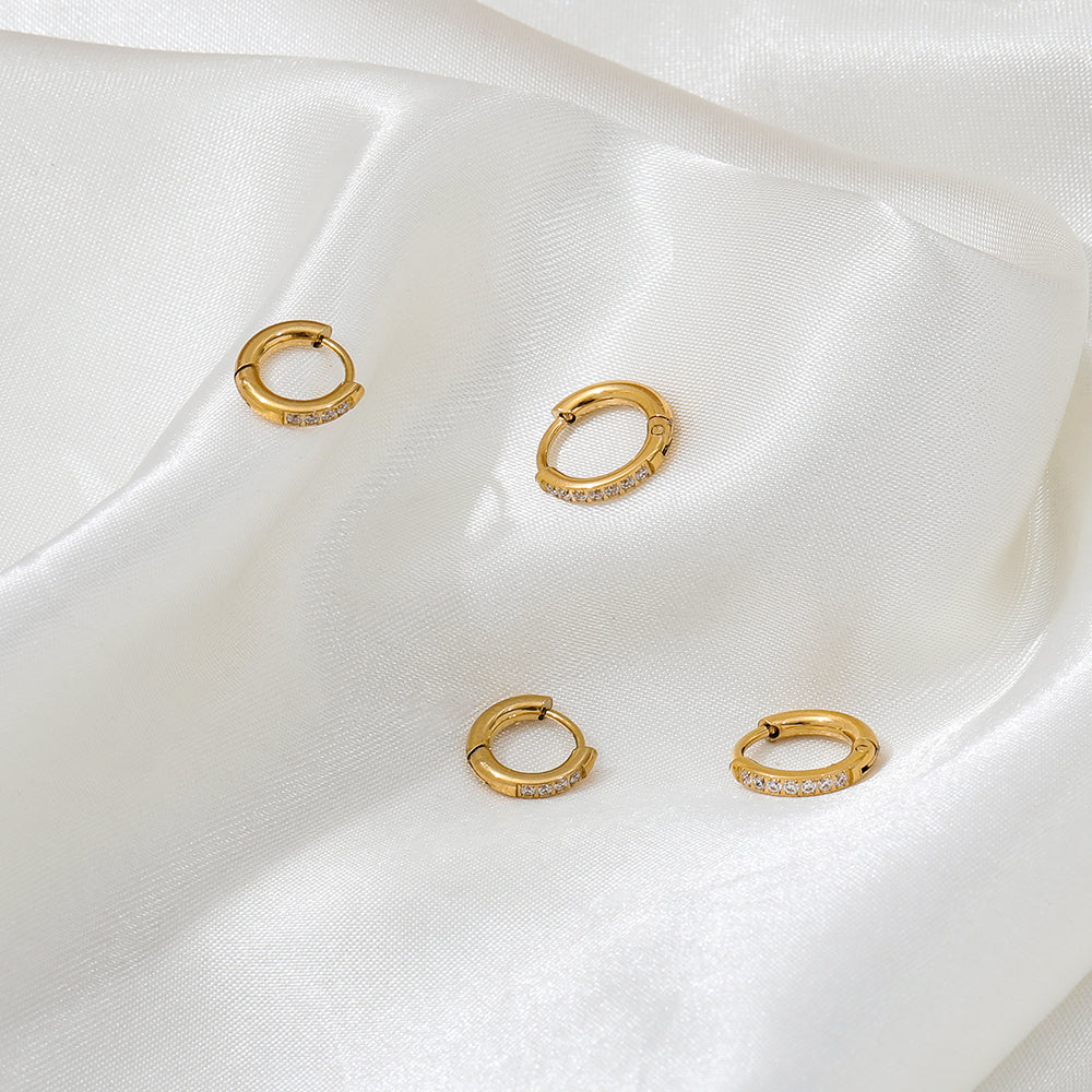 Stone Set Zircon Huggie Earrings – 18K Gold Plated Carryallco