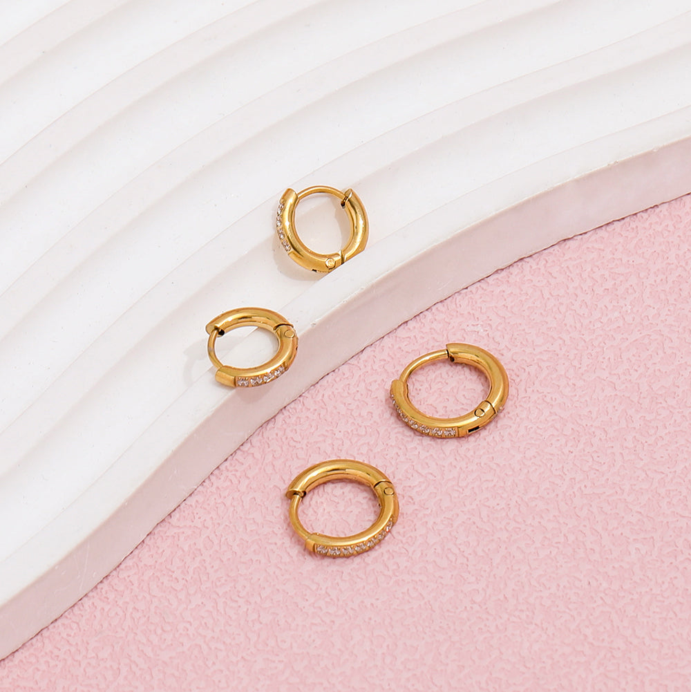 Stone Set Zircon Huggie Earrings – 18K Gold Plated Carryallco