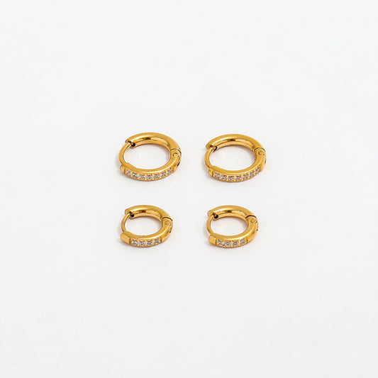 Stone Set Zircon Huggie Earrings – 18K Gold Plated