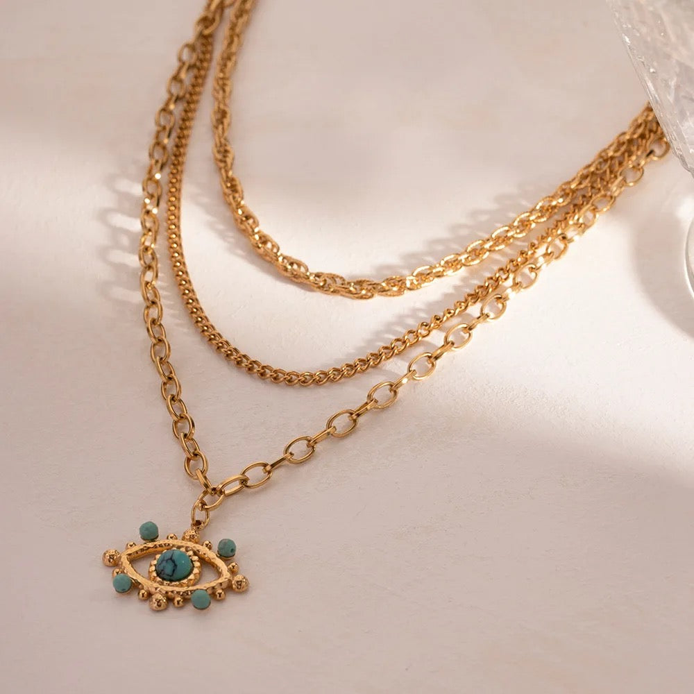 Turquoise Evil Eye Pendant Necklace – 18K Gold Plated