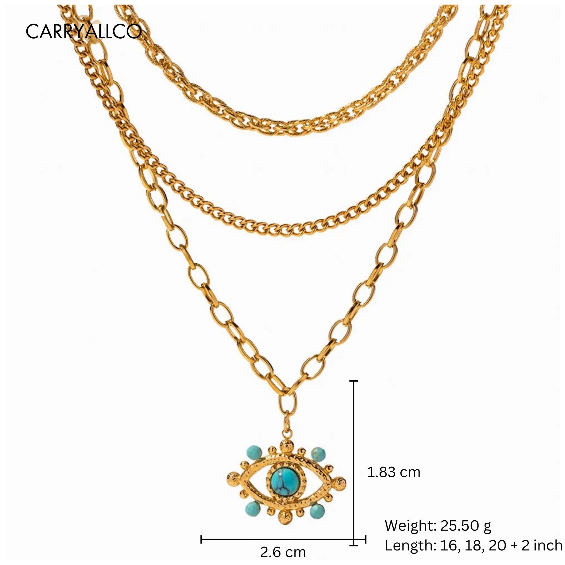 Turquoise Evil Eye Pendant Necklace – 18K Gold Plated