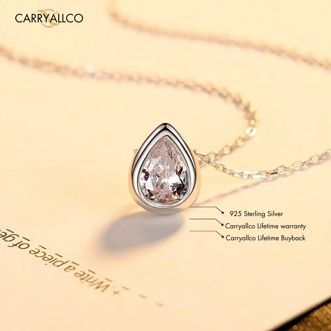 Water Drop Brilliant Cut Pendant Necklace – 925 Silver, Gold Plated CARRYALLCO