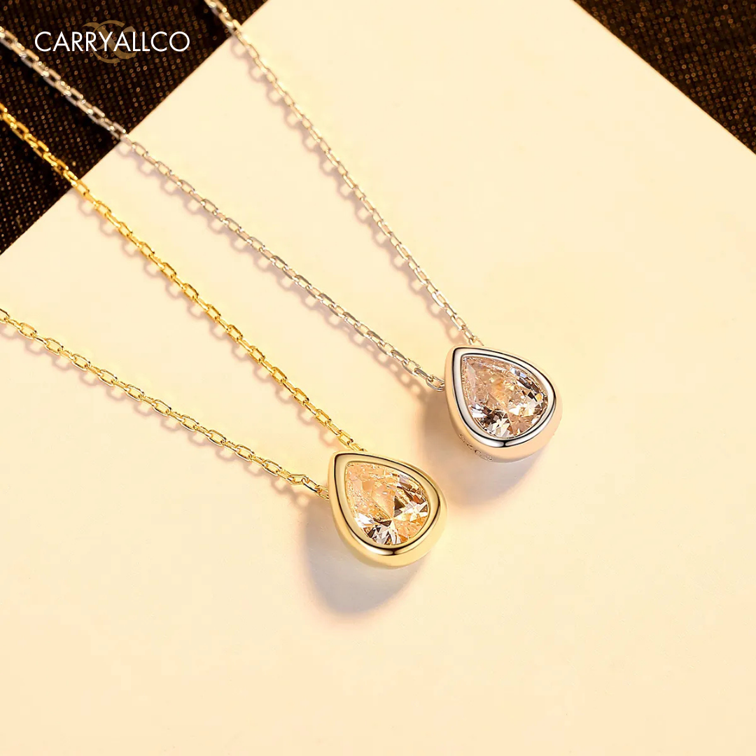 Water Drop Brilliant Cut Pendant Necklace – 925 Silver, Gold Plated CARRYALLCO