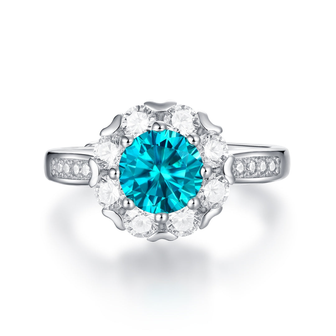White Gold Plated & Diamond 925 Silver 1Ct Blue Moissanite Ring