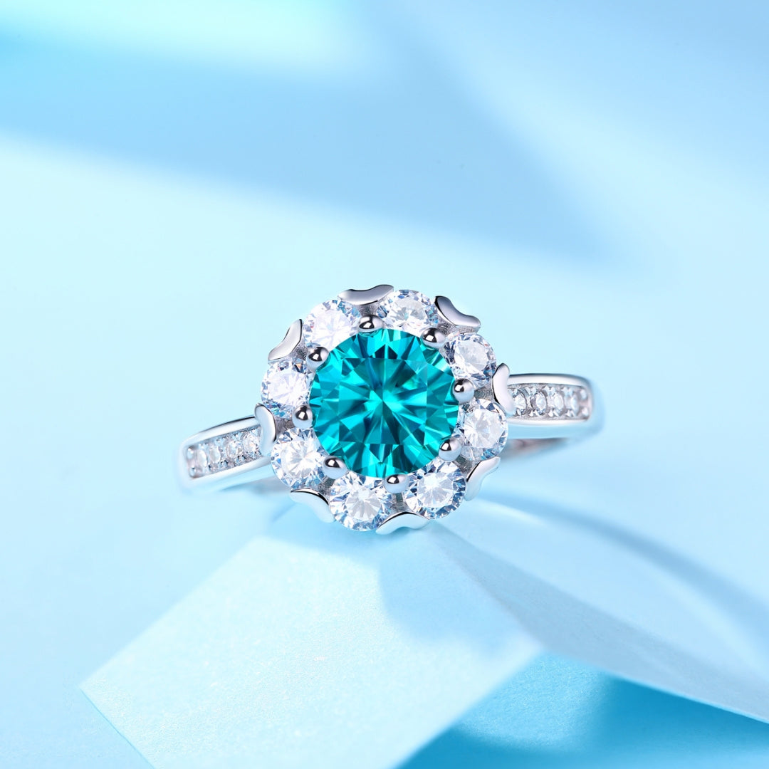 White Gold Plated & Diamond 925 Silver 1Ct Blue Moissanite Ring