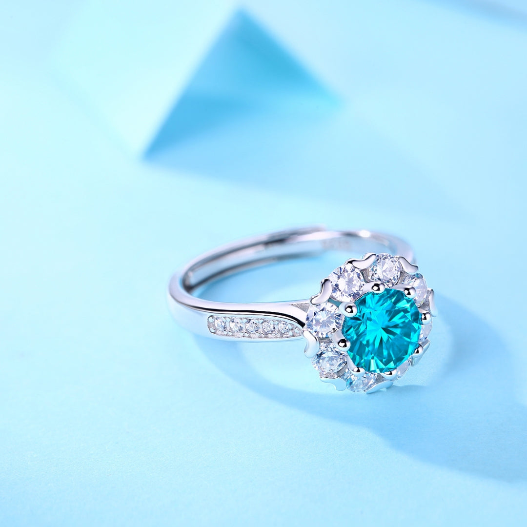 White Gold Plated & Diamond 925 Silver 1Ct Blue Moissanite Ring