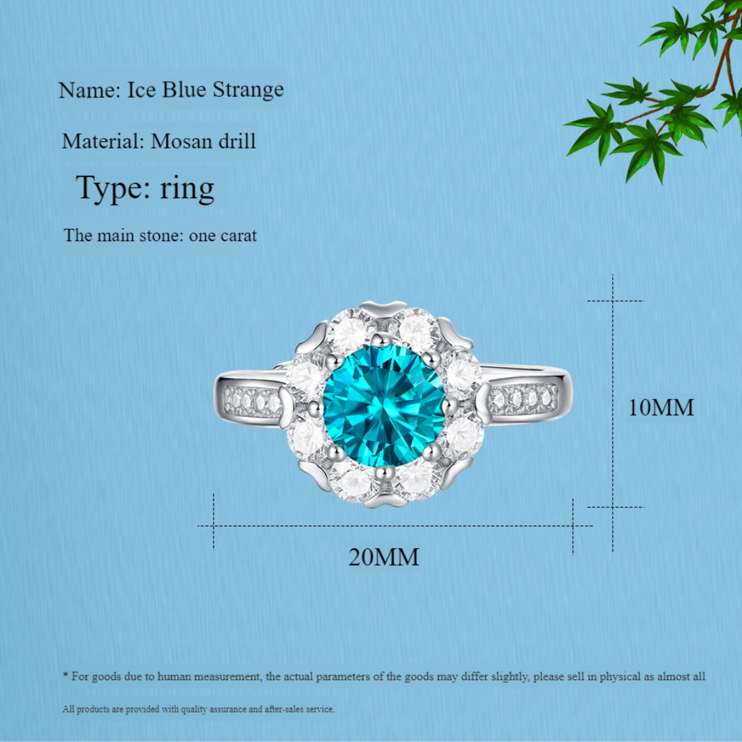 White Gold Plated & Diamond 925 Silver 1Ct Blue Moissanite Ring