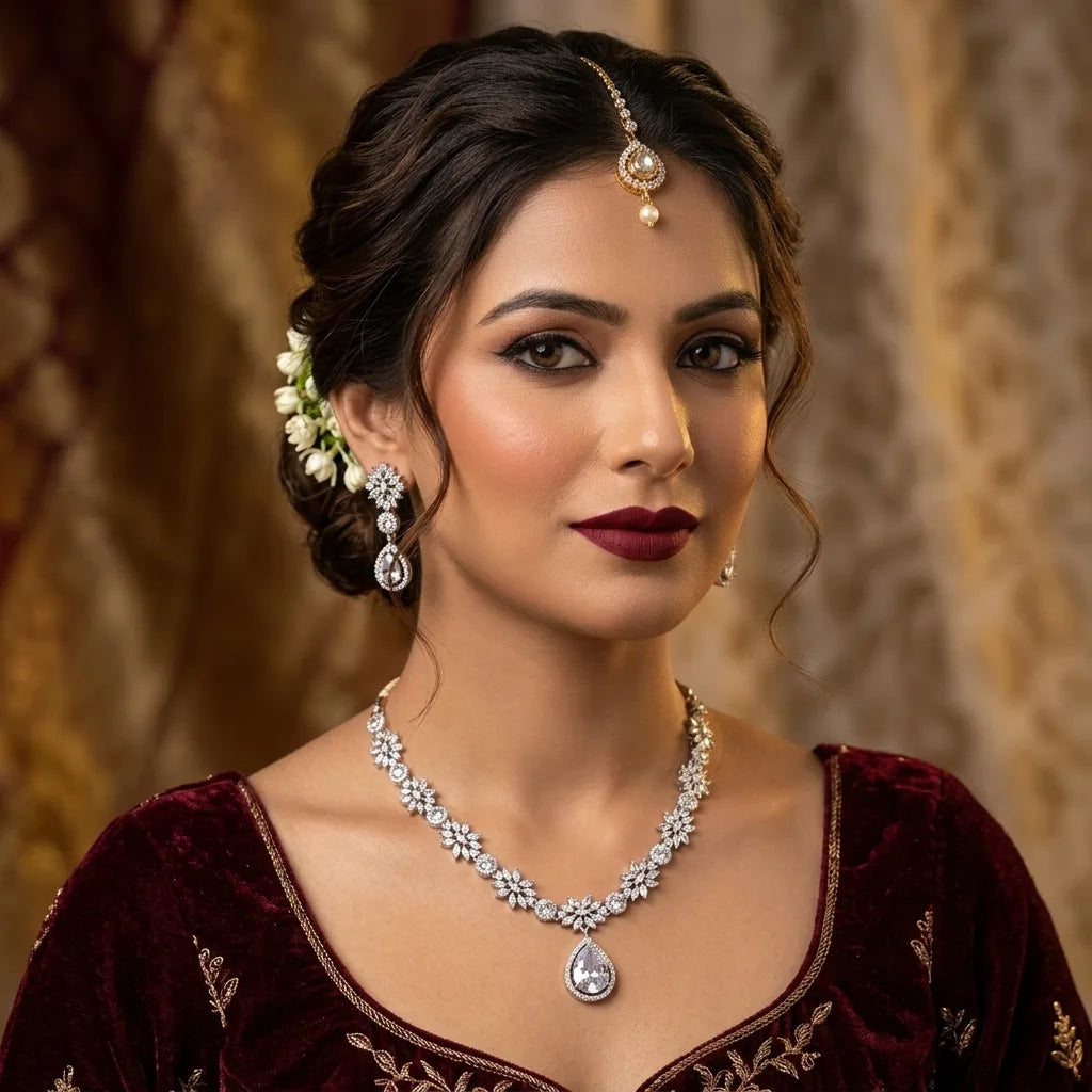 Woman wearing jewelry with a blurred background